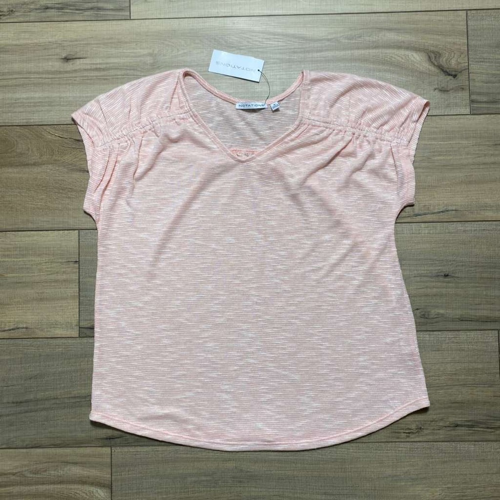 Notations Women's Cap Sleeve Shirred Front Textured Top Size Medium Pink
